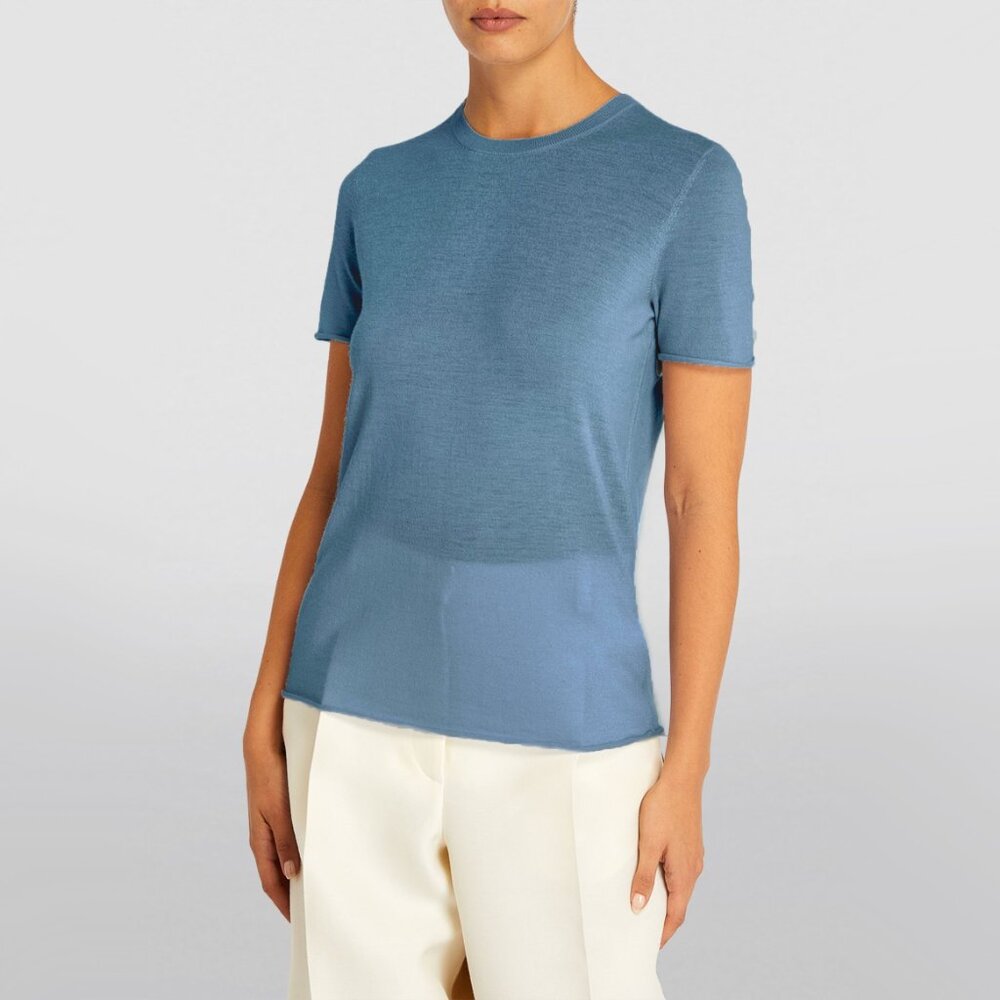 Joseph "Cashair" Cashmere Short Sleeve Tee Shirt in Blue, size XXS (fits XXS/XS)